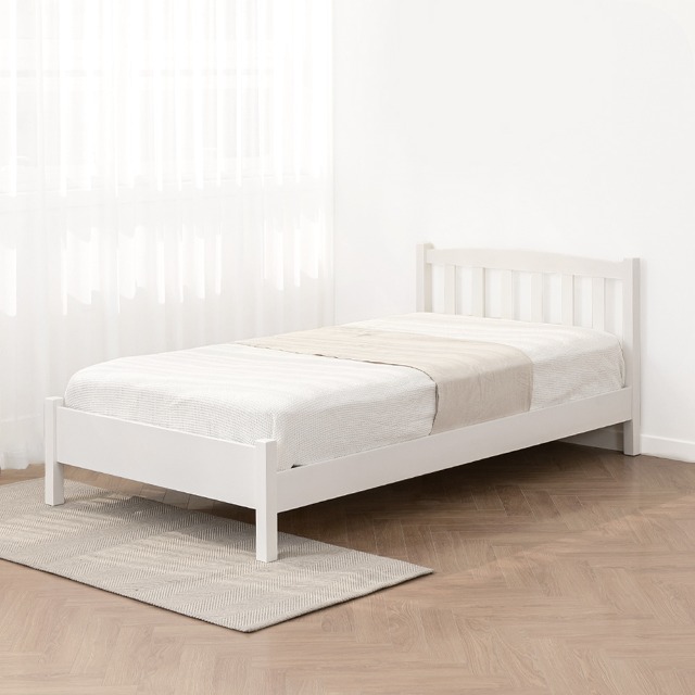 VANESS 고무나무 원목 화이트 북유럽 인테리어 디자인 모던 심플 슈퍼싱글 침대 프레임 (매트리스규격:1100)